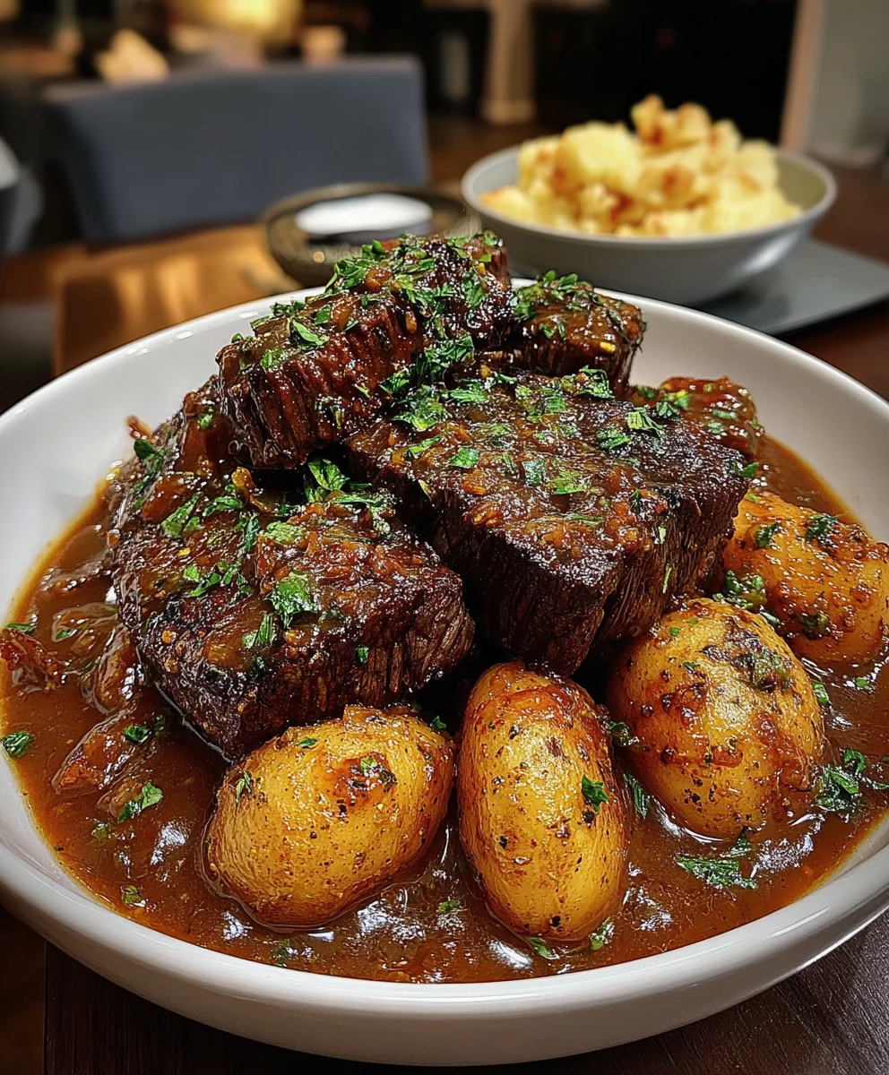 Slow-Braised Garlic and Herb Beef Steak with Rich Onion Gravy