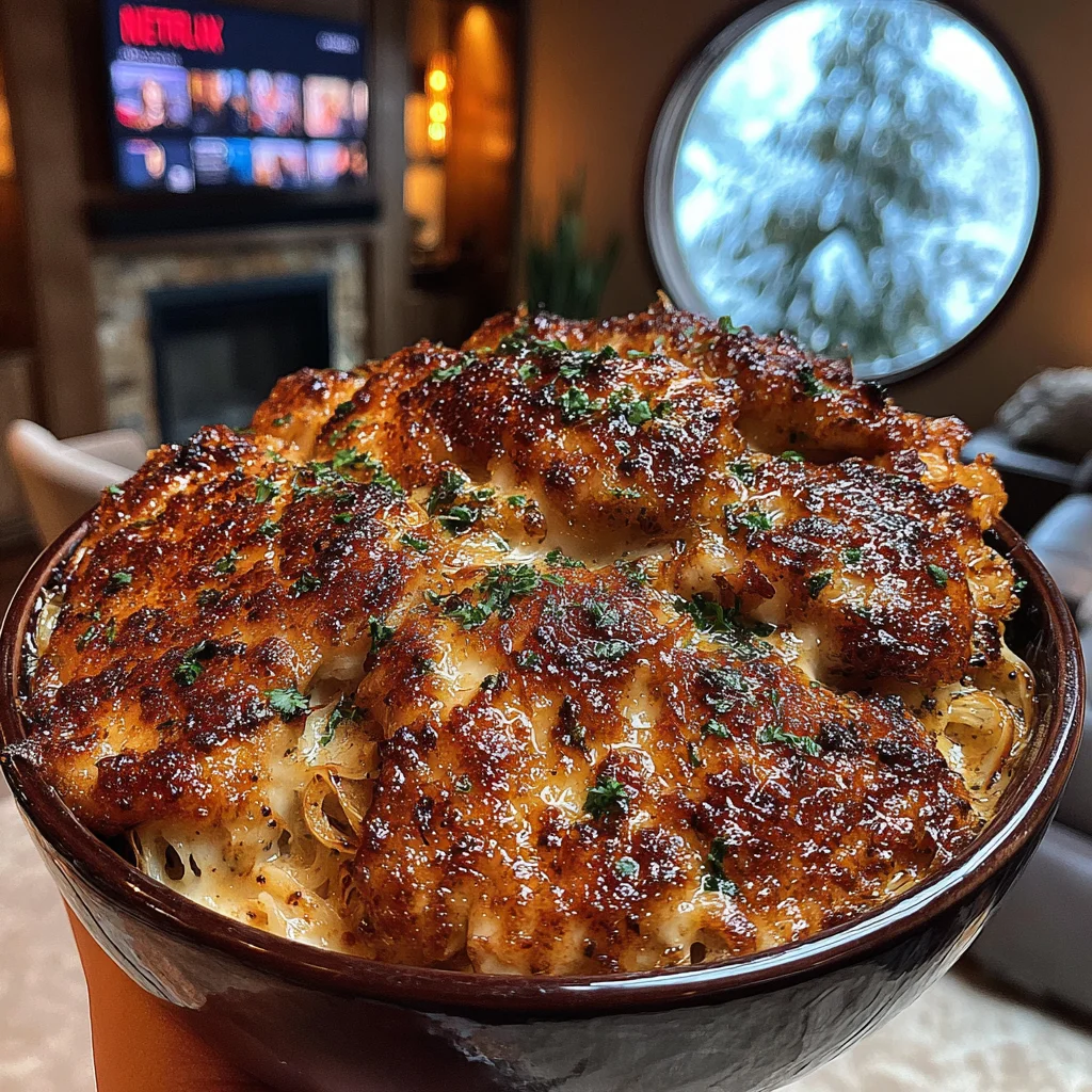 Black Truffle and Garlic-Confit Parmesan Smothered Chicken with Crispy Leek Hay
