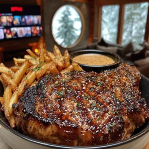 Butter-Basted Ribeye Steak with Double-Fried Fries and Traditional Garlic Butter Sauce