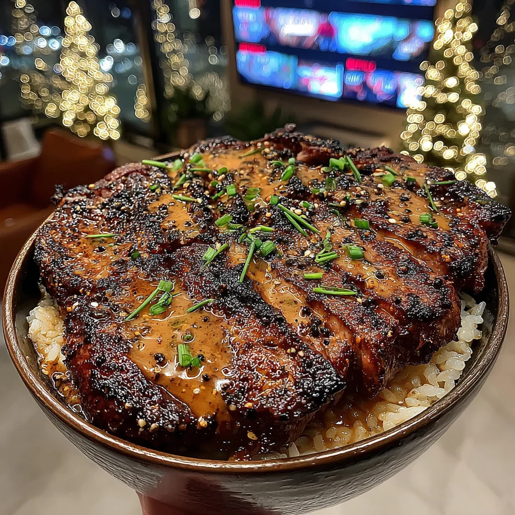 Crushed Peppercorn and Garlic-Crusted Ribeye with Rosemary Confit Butter