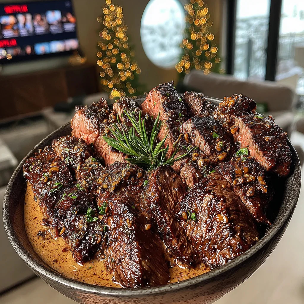 Crushed Walnut and Rosemary-Crusted Hanger Steak with Sun-Dried Tomato Compound Butter