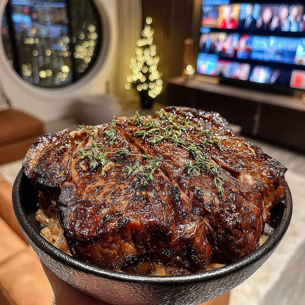 Garlic-Confit and Fresh Thyme-Crusted Ribeye with Roasted Shallot Butter