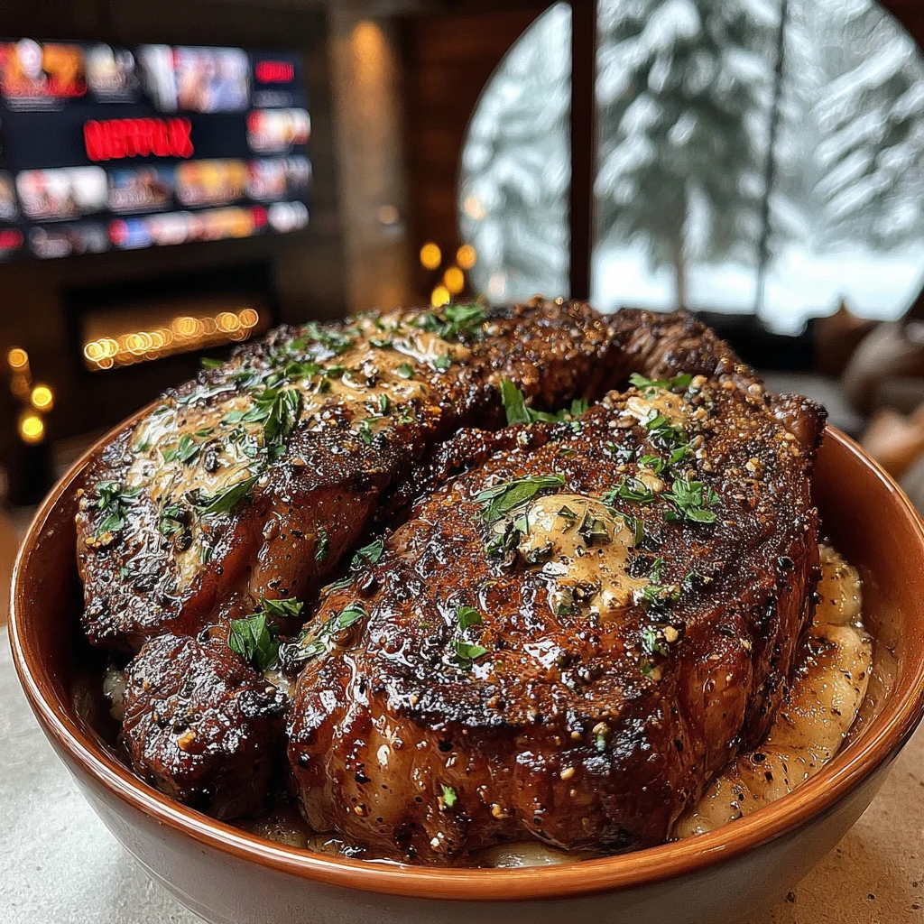 Herbes de Provence and Sea Salt Crusted Ribeye with Roasted Bone Marrow Butter