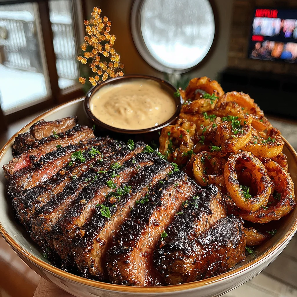 Hickory-Smoked Sirloin Steak with Seasoned Curly Fries and Creamy Buttermilk Sauce