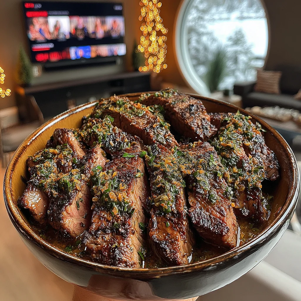 Lemon-Zest and Parsley-Crusted Skirt Steak with Blistered Tomato Chimichurri