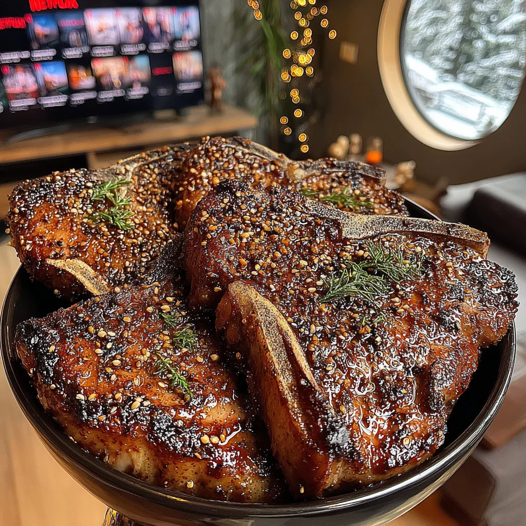 Mustard Seed and Horseradish Crusted T-Bone with Garlic Confit