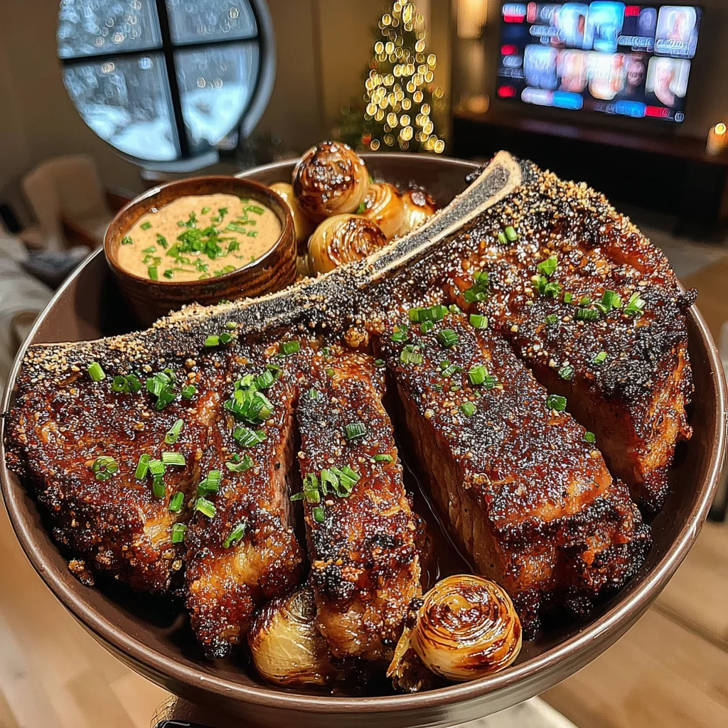 Mustard Seed and Maple-Crusted T-Bone with Charred Cipollini Onions
