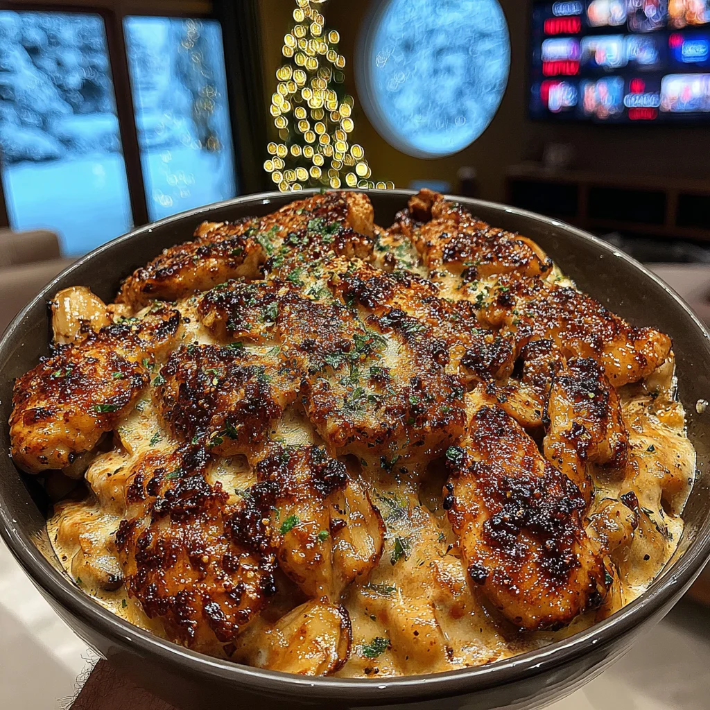 Oregano-Scented Brown Butter Mushroom Parmesan Smothered Chicken with Fried Garlic Chips