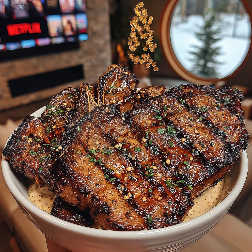 Roasted Mustard Seed and Sage-Crusted T-Bone with Balsamic-Honey Compound Butter