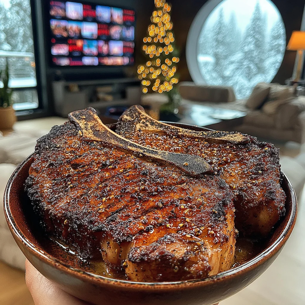 Smoked Paprika and Onion-Crusted T-Bone with Charred Scallion Oil