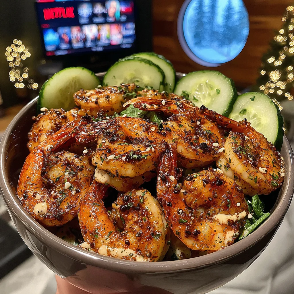 Sumac Rubbed Shrimp with Cucumber-Mint Salad and Tahini Drizzle