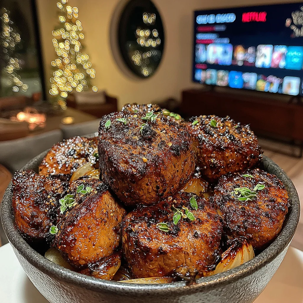 Toasted Walnut and Sage-Crusted Filet Mignon with Balsamic Glazed Shallots