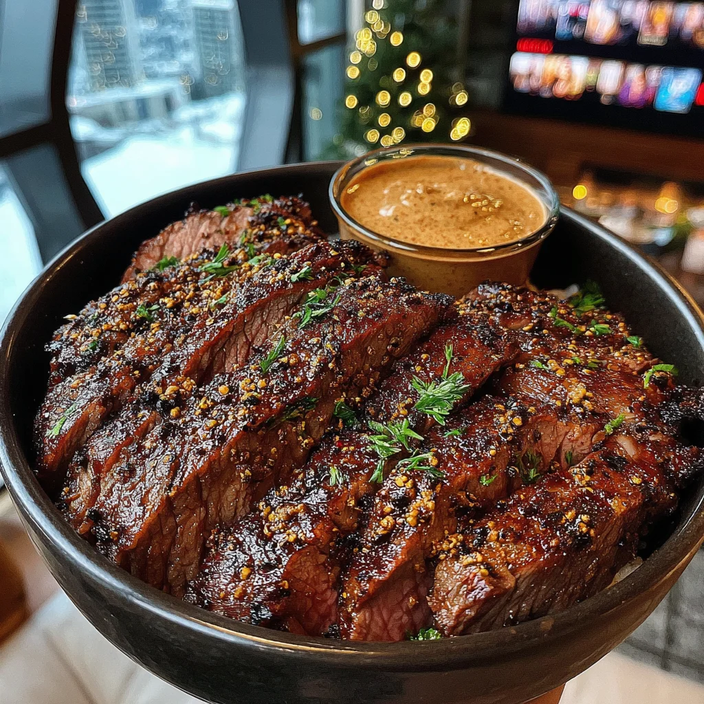 Turmeric and Mustard-Crusted Skirt Steak with Roasted Red Pepper Butter