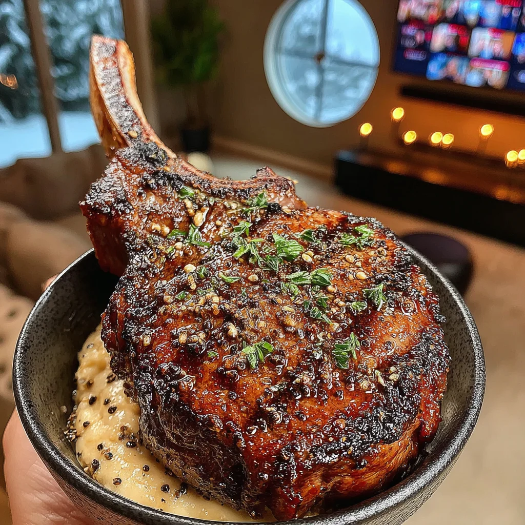 Black Garlic and Marjoram-Crusted Tomahawk with a Cracked Long Pepper & Porcini-Dust Butter