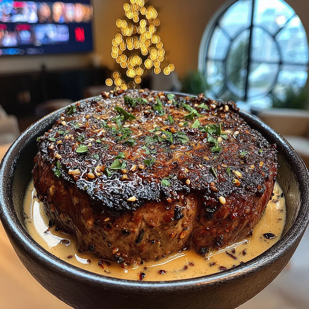 Blackened Garlic and Tarragon-Crusted Filet Mignon with Coarse Dijon-Mustard Butter
