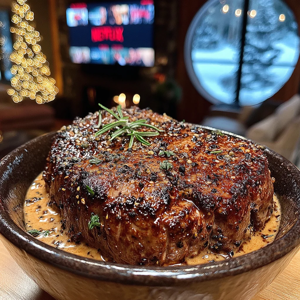 Burnt Leek and Rosemary-Crusted Filet Mignon with Black Peppercorn Compound Butter