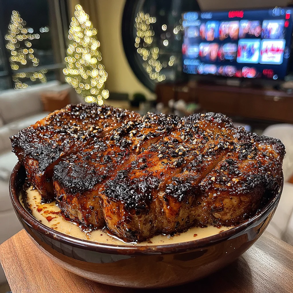Burnt Shallot and Grapefruit-Crusted New York Strip with Smoked Peppercorn Butter