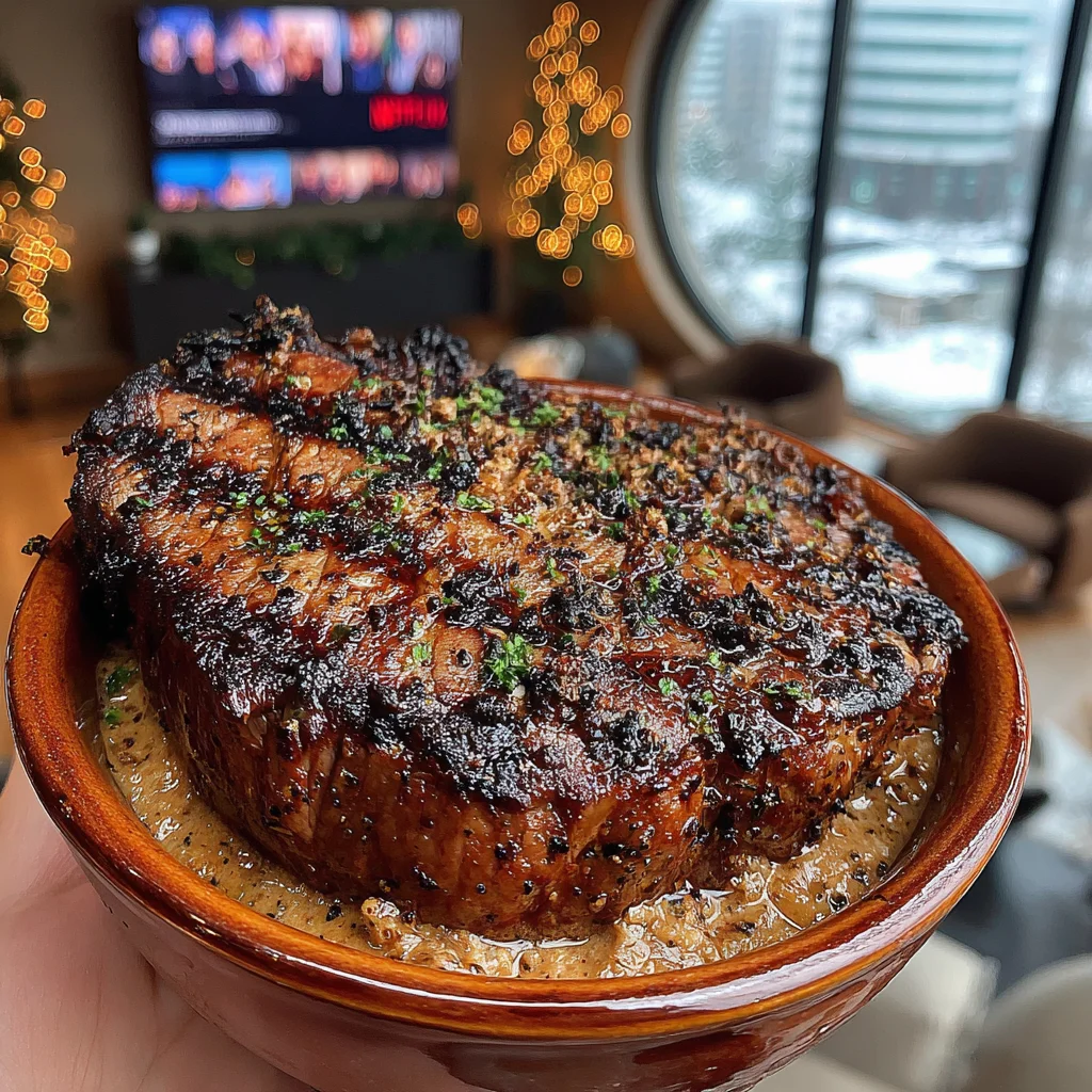 Burnt Shallot and Oregano-Crusted Top Sirloin with a Miso-Garlic Compound Butter