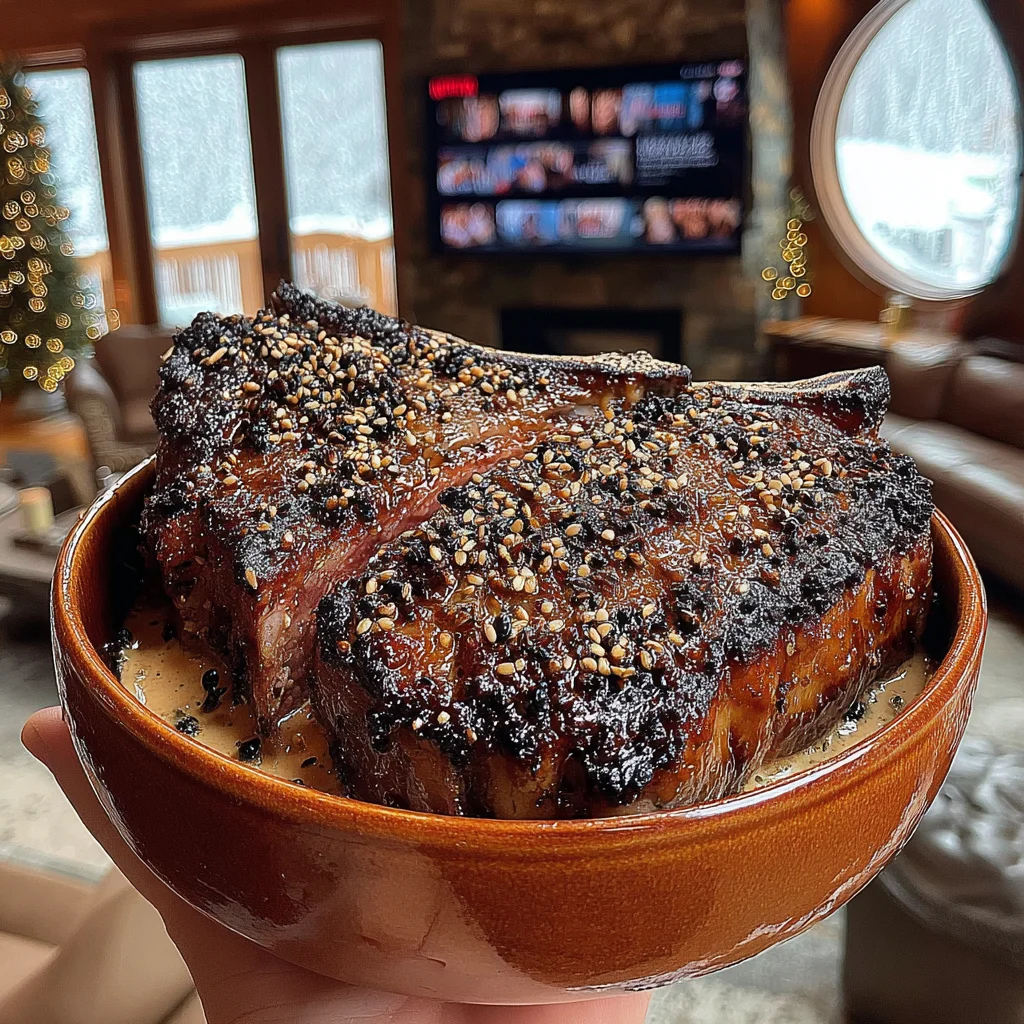 Burnt Spring Onion and Grapefruit-Crusted Porterhouse with Black Peppercorn-Bourbon Butter