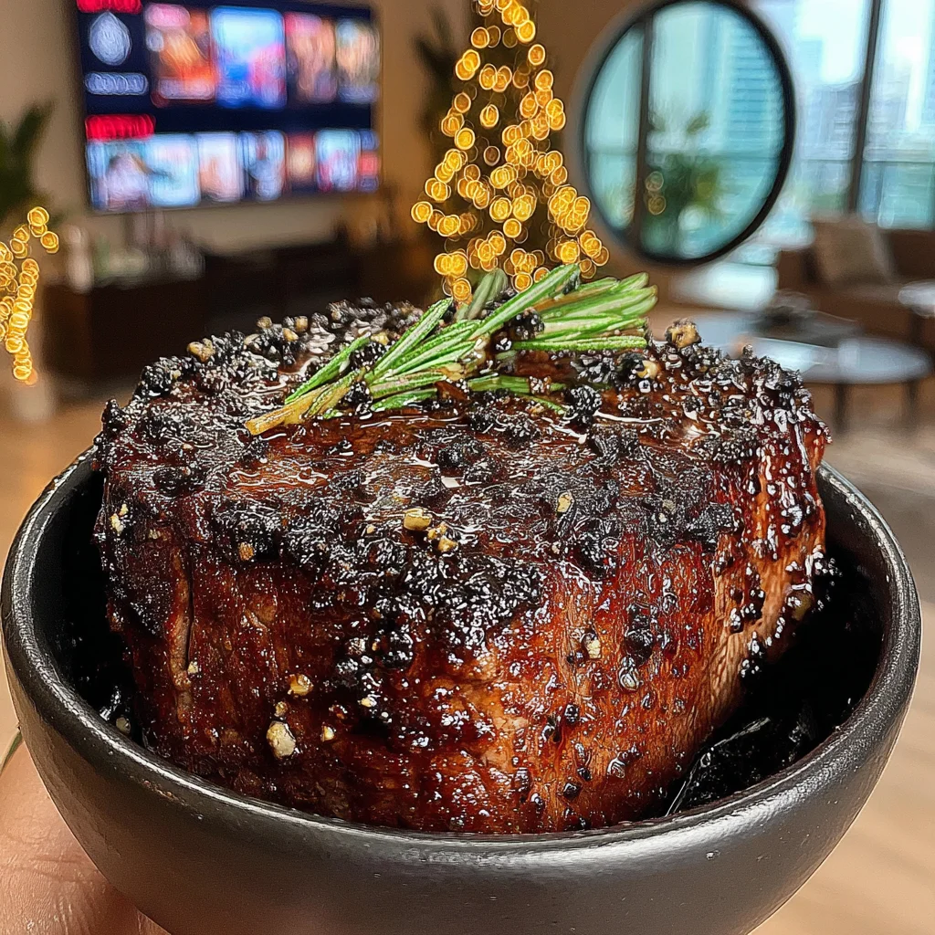 Charred Garlic and Lime-Zest Crusted Filet Mignon with a Rosemary-Infused Smoked Honey Butter