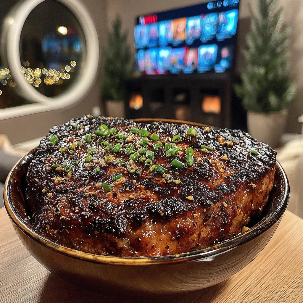 Charred Scallion and Thyme-Crusted Ribeye with Green Peppercorn Compound Butter