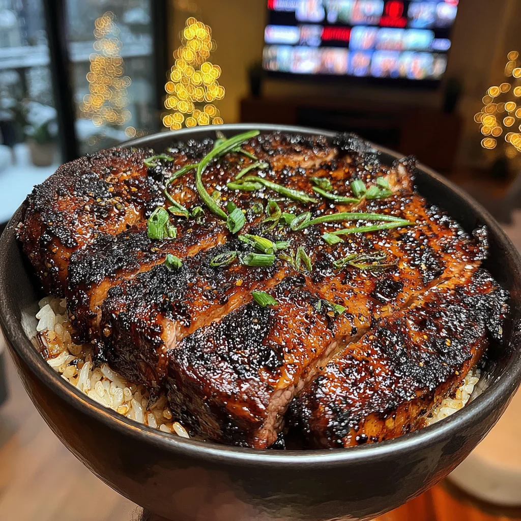 Charred Scallion and Yuzu-Crusted New York Strip with Rosemary-Spiked Agave Butter