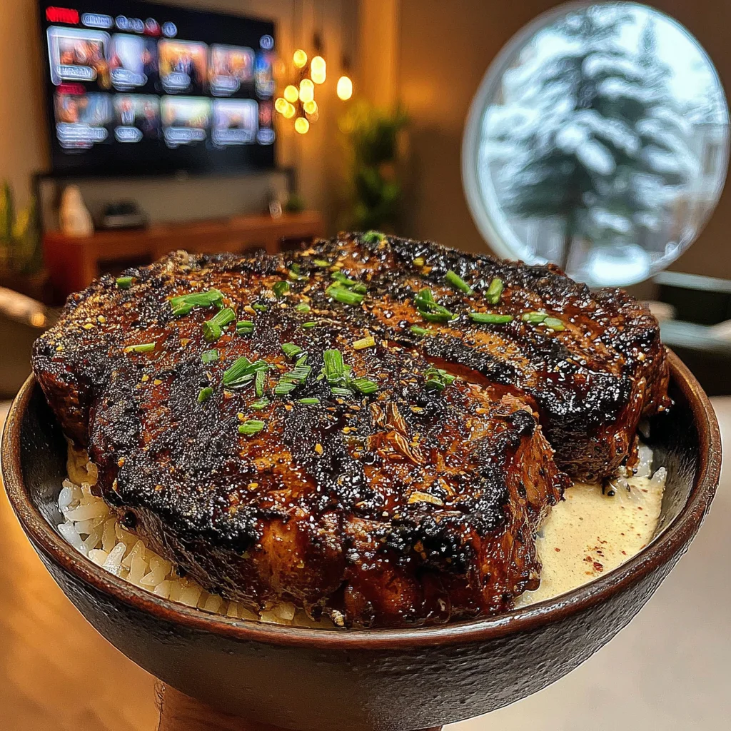 Charred Scallion and Yuzu-Crusted Ribeye with White Miso-Wasabi Butter