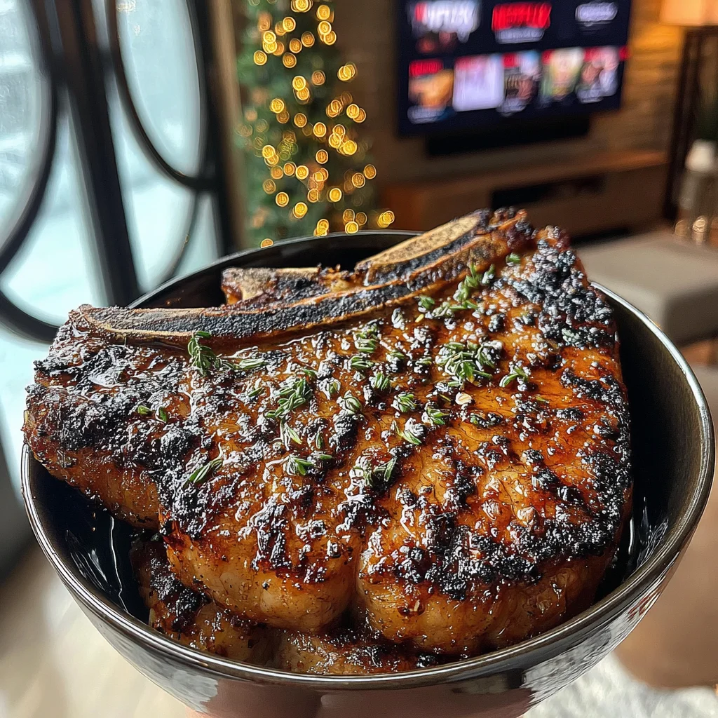Charred Spring Onion and Sage-Crusted T-Bone with Balsamic-Honey Butter