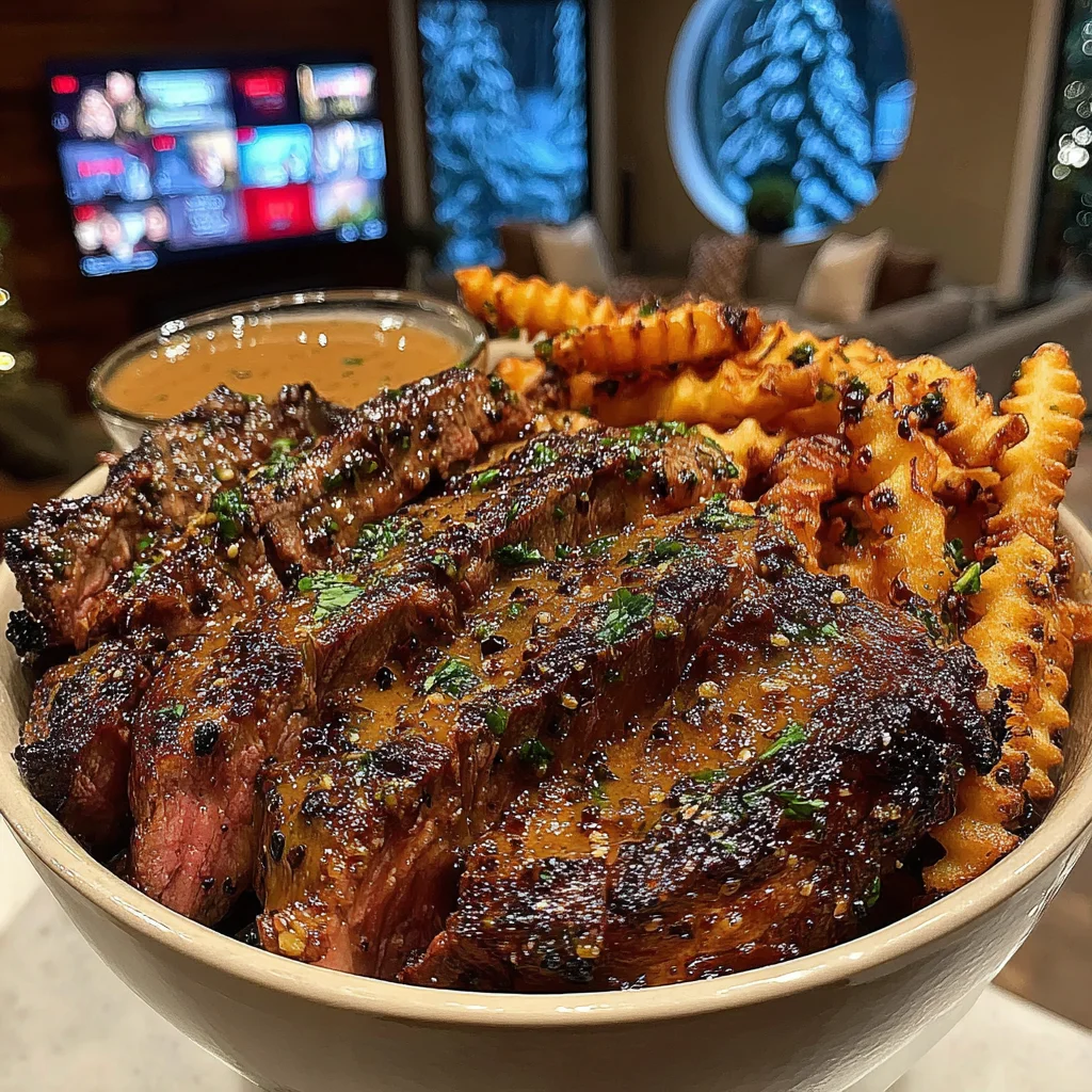 Chili-Infused Entrecôte with Parsley-Salted Crinkle Fries and Thick Peppercorn Sauce
