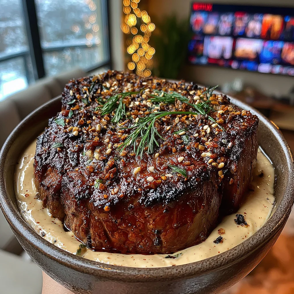 Cracked Fennel Seed and Calamansi-Crusted Filet Mignon with a Horseradish-Dill Butter