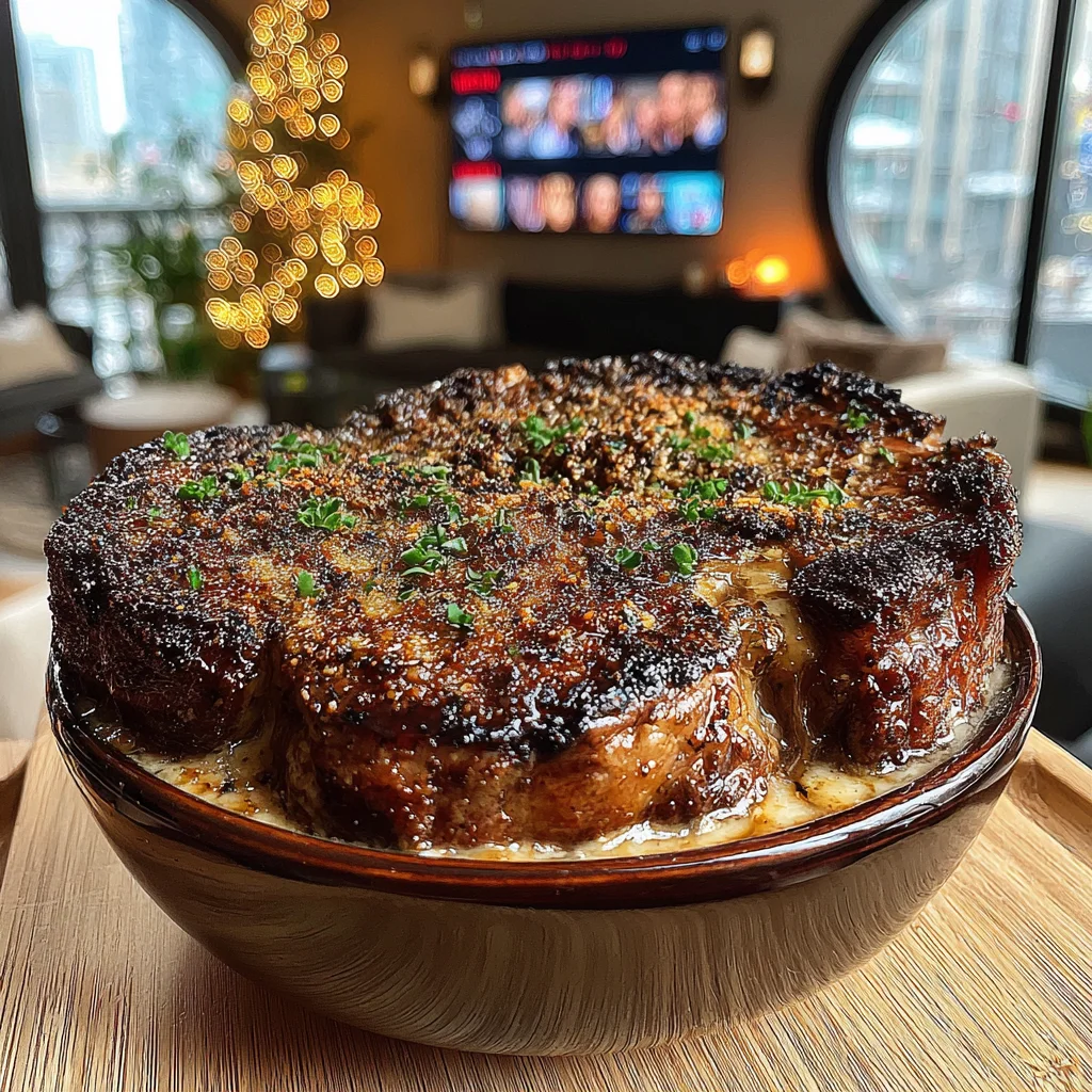 Crispy Leek and Marjoram-Crusted Ribeye with a Roasted Bone Marrow Compound Butter