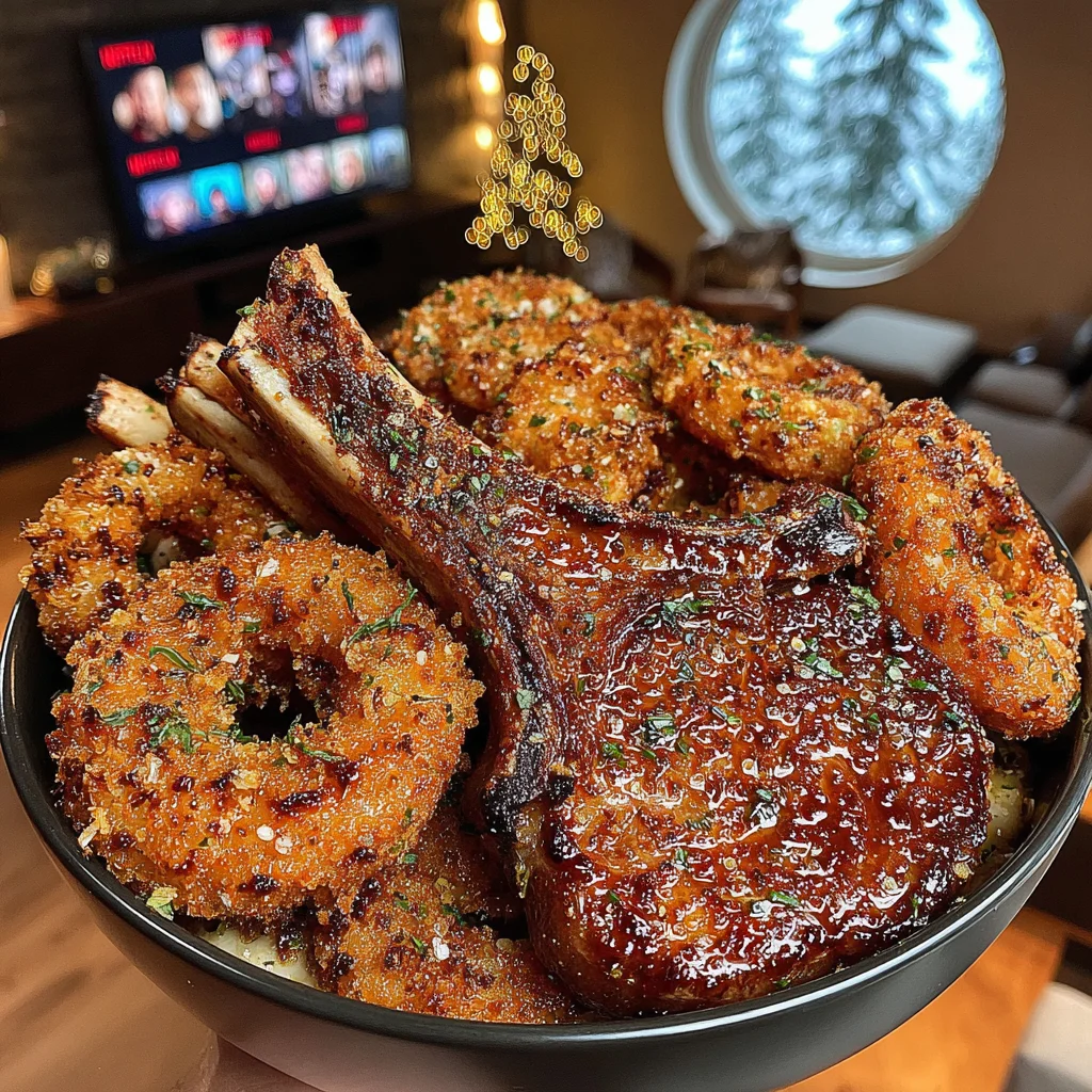 Crispy Pearl Onion-Ring and Rosemary-Crusted Tomahawk with a Brown Butter & Marsala-Shallot Reduction