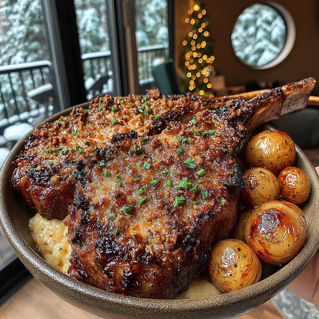 Crispy Pearl Onion and Marjoram-Crusted Tomahawk with a Brown Butter & Port-Shallot Infusion