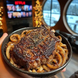 Crispy Shallot-Ring and Thyme-Crusted Porterhouse with a Brown Butter & Sherry-Shallot Infusion