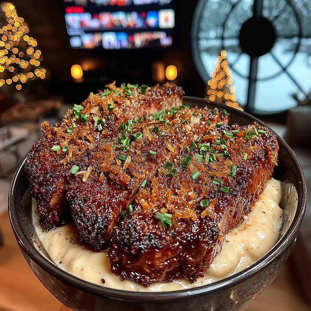 Crispy Shallot and Rosemary-Crusted New York Strip with a Roasted Garlic & Thyme Compound Butter
