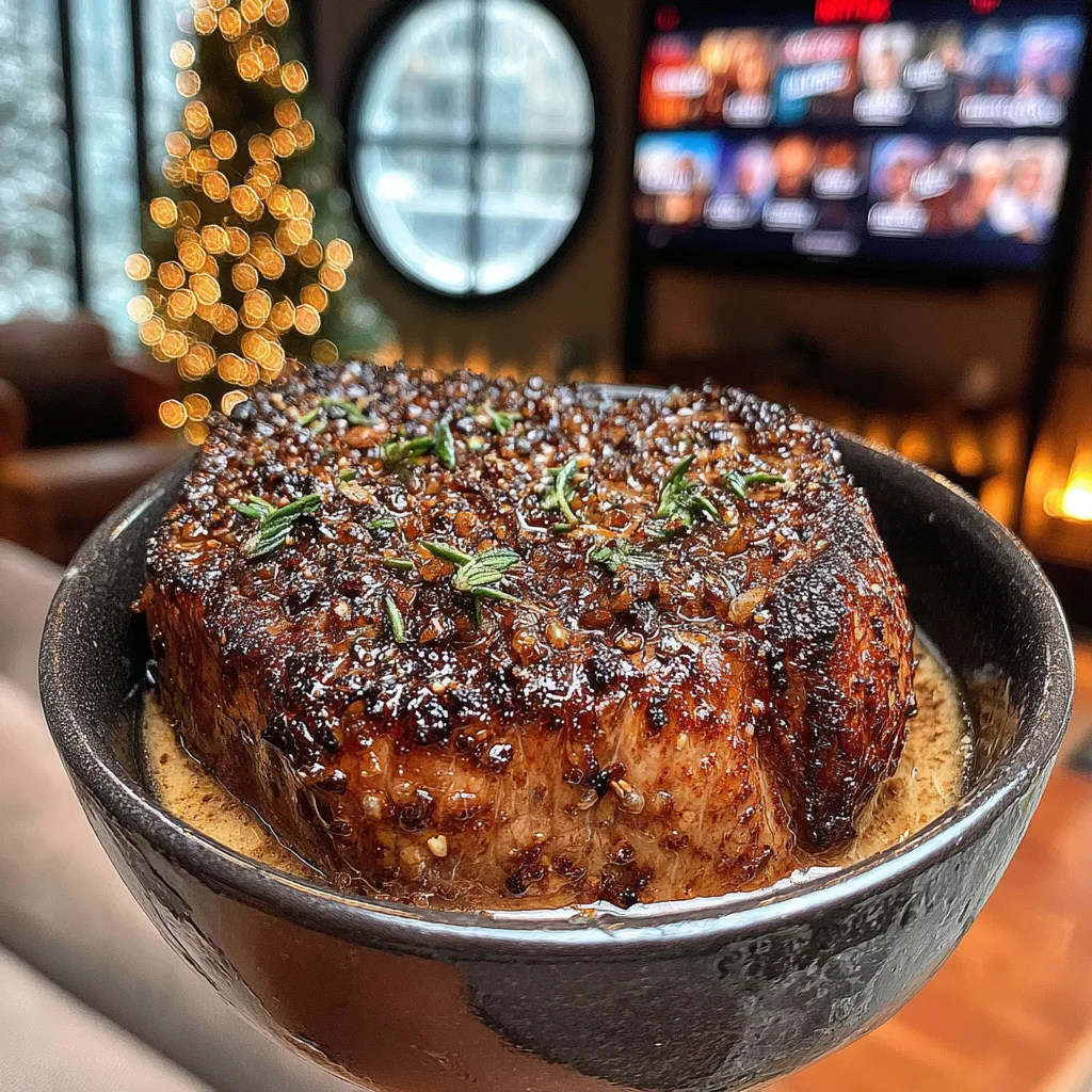 Crispy Shallot and Thyme-Crusted Filet Mignon with Brown Butter & Roasted Garlic Compound Butter