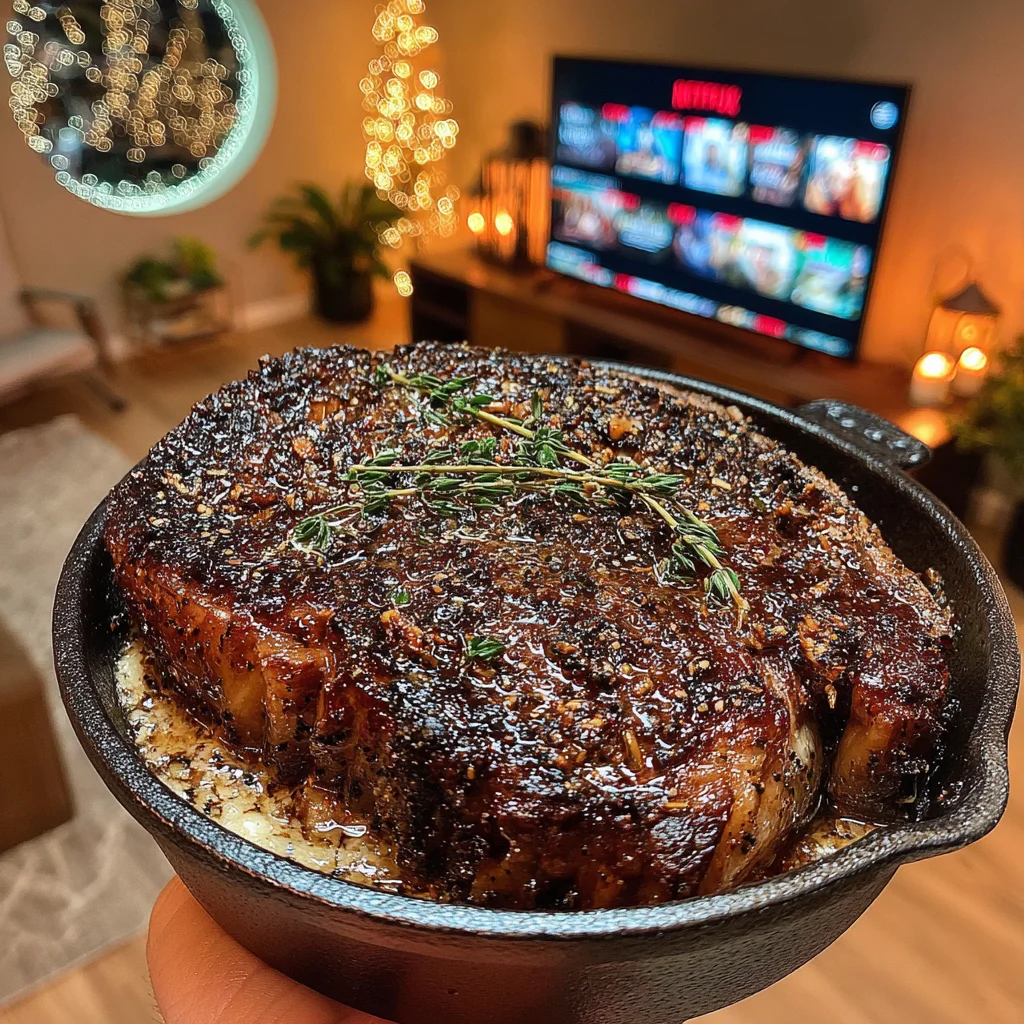 Crispy Shallot and Thyme-Crusted Ribeye with a Roasted Garlic & Herb Compound Butter