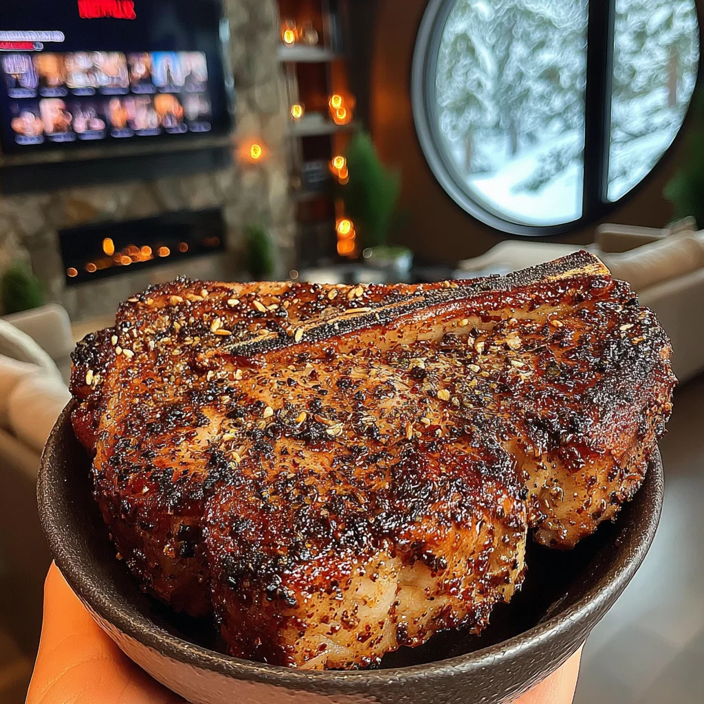Fried Garlic-Chip and Basil-Crusted Porterhouse with a Sun-Dried Tomato & Balsamic Butter