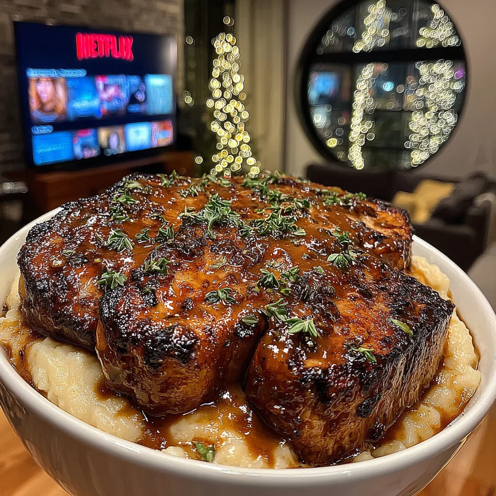 Madeira-Glazed Burnt Garlic and Thyme Braised Bottom Round with a Creamy Rutabaga & Herb Gravy