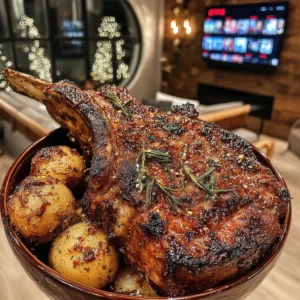 Roasted Cipollini and Bitter Orange-Crusted Tomahawk with a Rosemary-Infused Chili Honey Butter