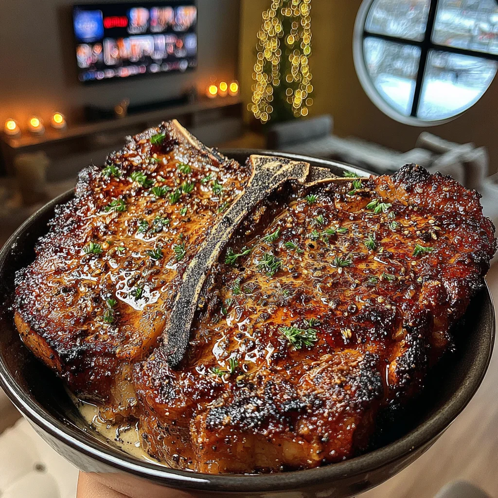 Roasted Fennel and Orange-Peel Crusted T-Bone with Saffron-Shallot Butter