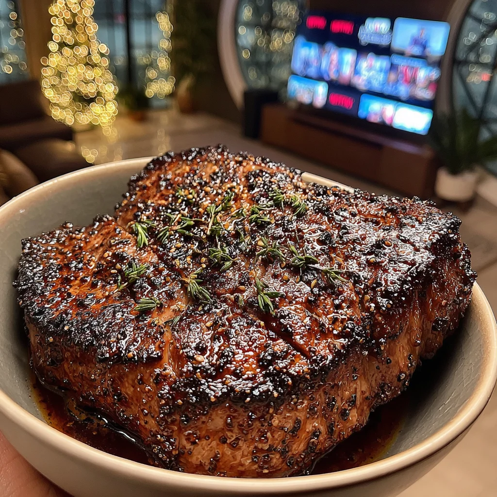 Roasted Garlic and Bergamot-Crusted Sirloin with Thyme-Lemon Butter
