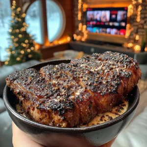 Roasted Garlic and Calamansi-Crusted New York Strip with Smoked Chili-Garlic Butter