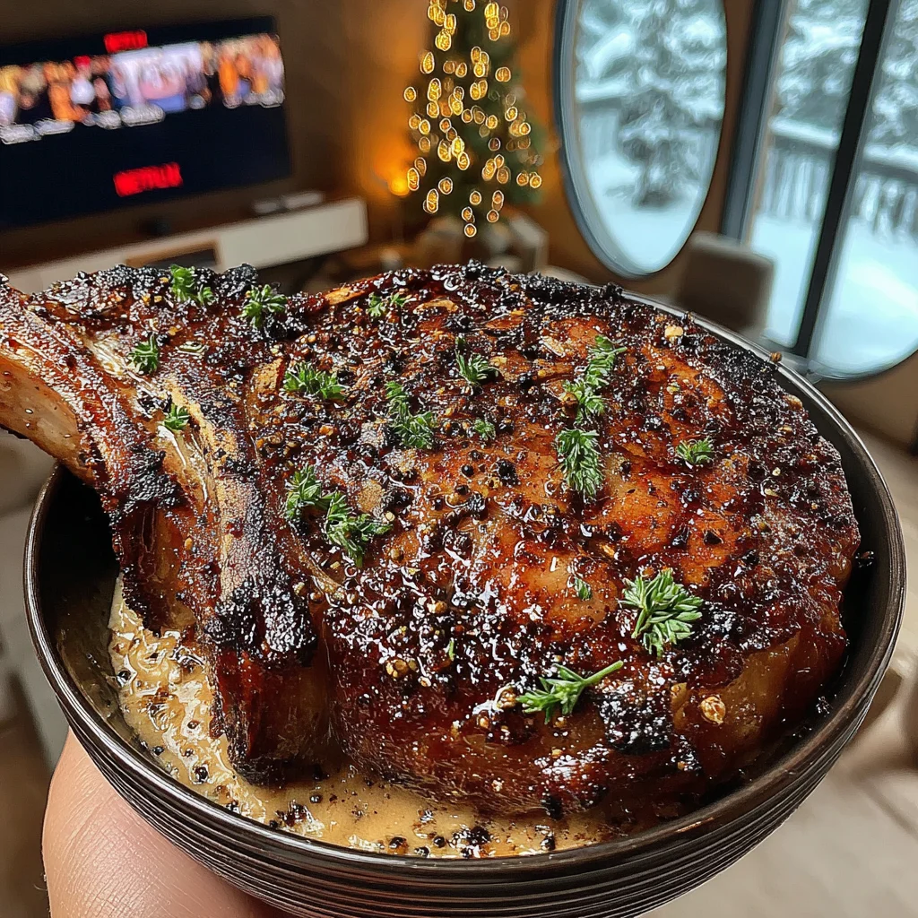 Roasted Garlic and Marjoram-Crusted Tomahawk with a Crushed Long Pepper & Black Truffle Butter