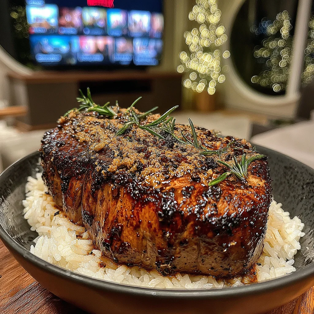 Roasted Pearl Onion and Grapefruit-Crusted Flat Iron with Rosemary-Lavender Honey Butter