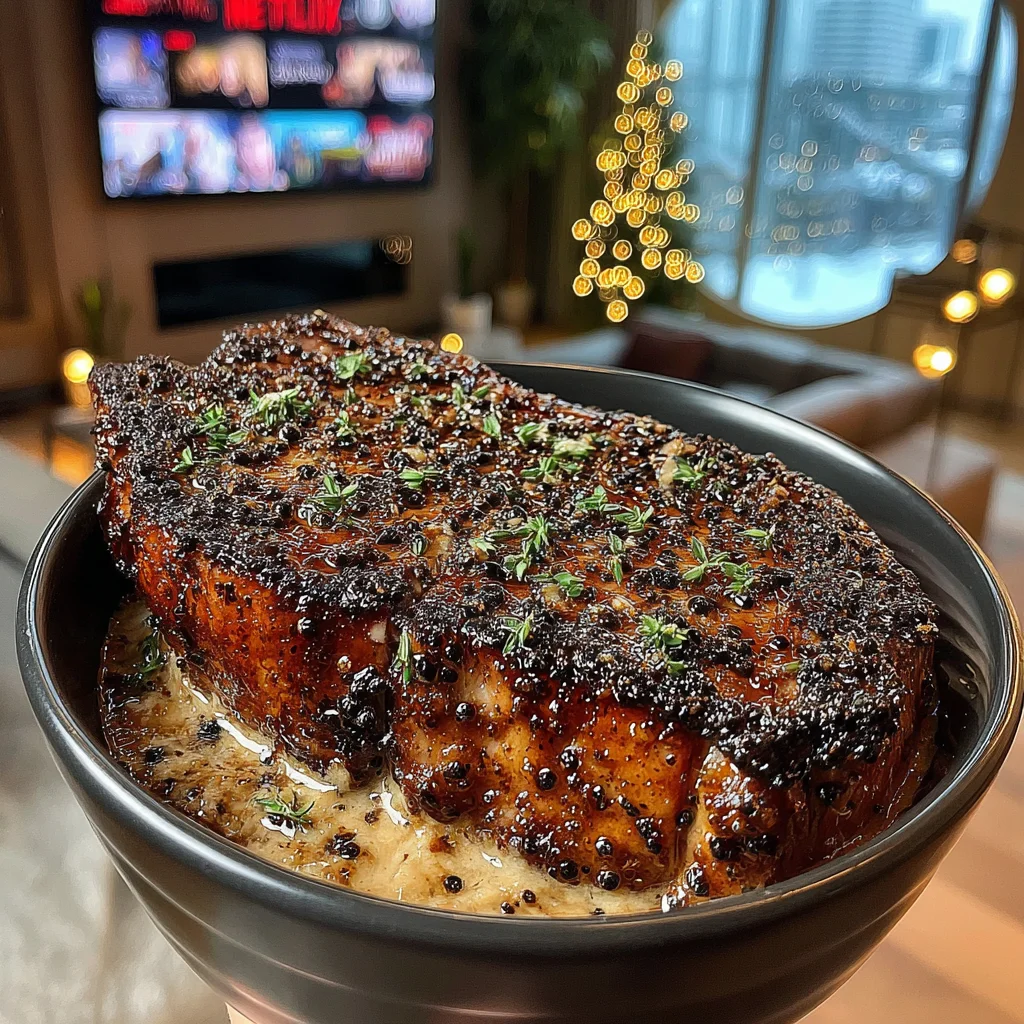 Roasted Shallot and Sage-Crusted New York Strip with a Smoked Black Peppercorn & White Truffle Butter