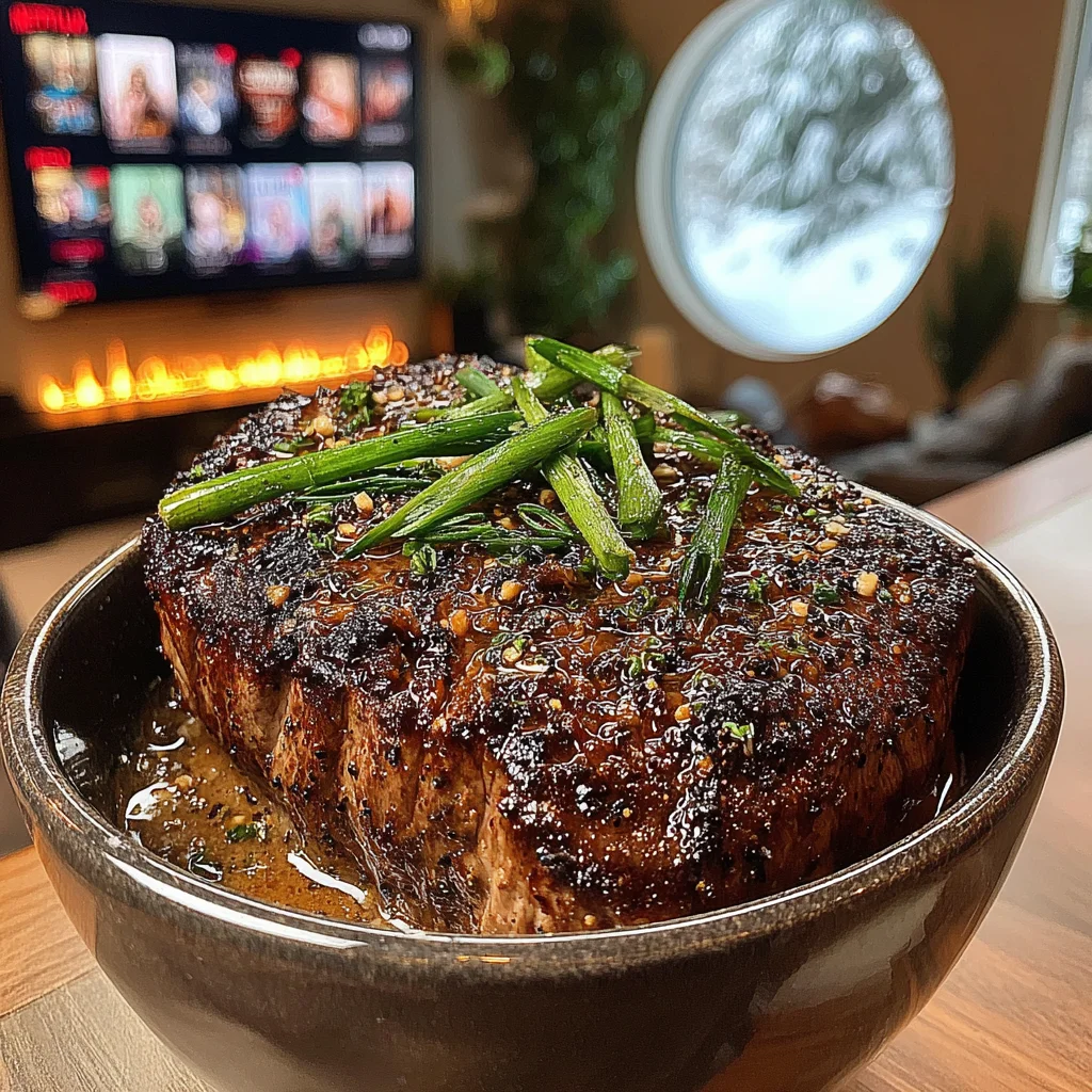 Roasted Spring Onion and Bergamot-Crusted Sirloin with Miso-Ginger Butter