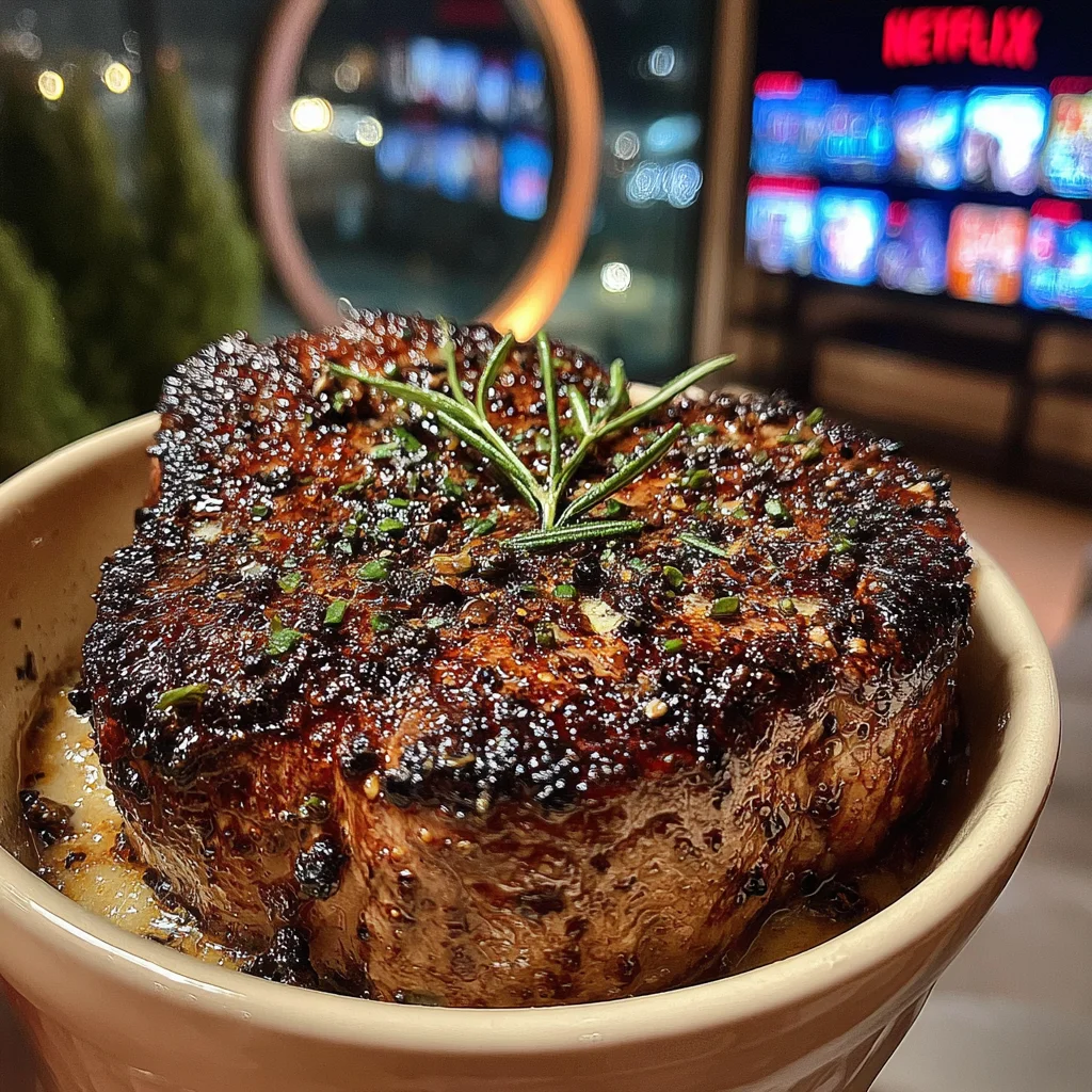 Smoked Garlic and Rosemary-Crusted Filet Mignon with Bone Marrow Butter
