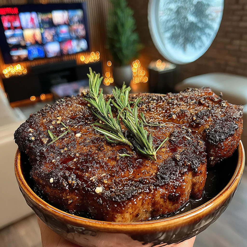 Smoked Sea Salt and Fresh Rosemary-Crusted Porterhouse with a Red Currant and Shallot Jus