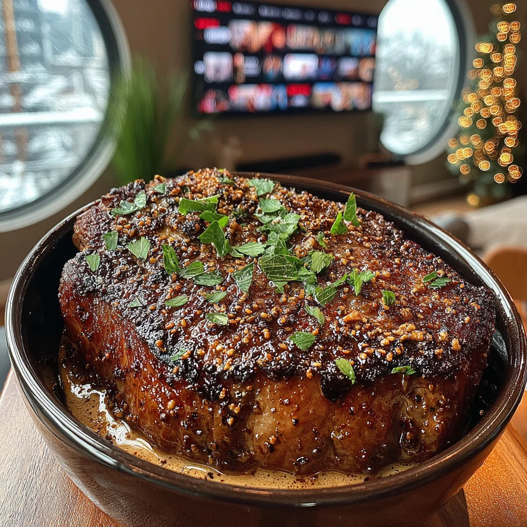 Toasted Celery Seed and Yuzu-Crusted New York Strip with Ginger-Shallot Butter
